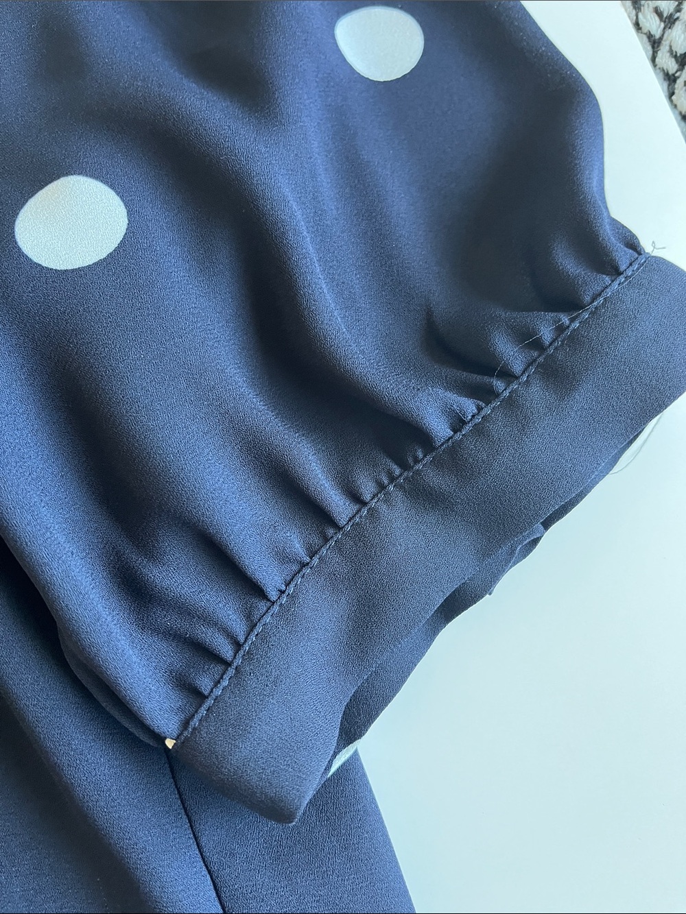 Adrianna Papell Navy and White Polka Dot Tie-Neck Blouse - Picture 3 of 7